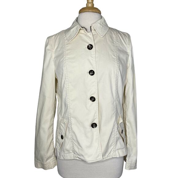 TALBOTS Ivory White Twill Utility Jacket Size 10 Womens Button Cotton Nylon - Picture 1 of 10